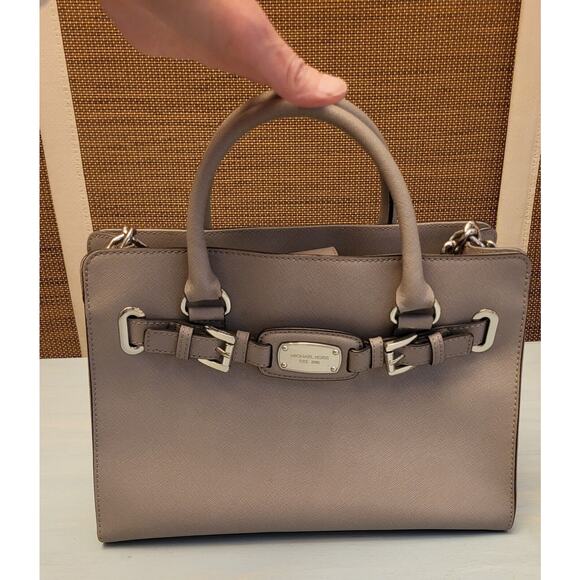 Michael Kors Hamilton Gray Leather Satchel Handbag Purse Silver Hardware - Picture 16 of 16